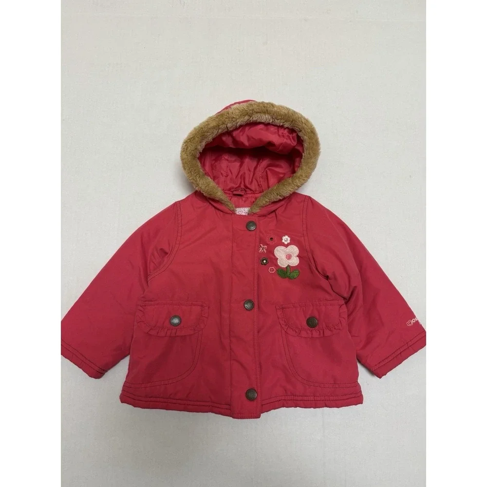 y2k OshKosh Bigosh pink zip up jacket with fur hood, kid's 18‎ months